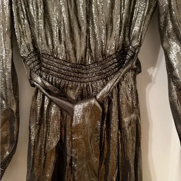 Sezane Shimmering Long Sleeve Dress in Metallic Gold - Picture 3 of 4